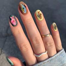 2025 New 24 Pcs Almond Shape High-End Hand-Painted Colorful Fish Press-On Nails With 3D Detailing - Handmade Y2K Retro Euro-American Vibrant Aesthetic, Reusable Long-Lasting For Summer Pool Party & Daily Office Wear | Unas Press On, Unas Postizas & Easy-To-Apply Fake Nail Art - PHONG CÁCH - Xem 1