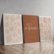 Minimalist Autumn Set Of 3 Prints: Pumpkin Line Art, Rustic Fall Posters - Thanksgiving Seasonal Decor & Holiday Gift Collection Home Decor Halloween Decor Room Decor Halloween - Multicolor - View 2