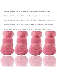 4pcs/Set Pet Dog Shoes Winter Warm Shoes For Small Medium Dogs Anti-Slip Puppy Rain Snow Boots Footwear Cat Dog Walking Sneakers - Pink - View 5