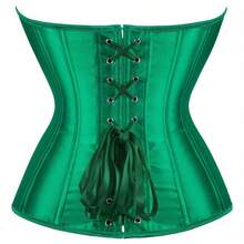 Strapless Vintage Silk Bodysuit Front Lace Tight Non-Stretch Polyester Women Apparel For Adult Carnival Costume Occasions - 深棕色 - 查看 3
