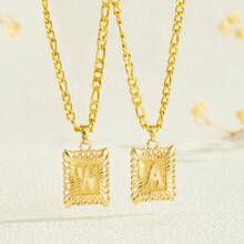 1 件男女通用 14K 镀金方形大写首字母吊坠项链，A-Z 链式项链 - 金黃色 - 查看 5