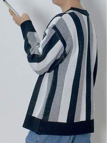 Maglione a girocollo a maniche lunghe in maglia a righe, morbido e confortevole, casual, per uomo taglia oversize, adatto per autunno/inverno