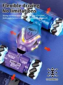 1pc Gesture Sensing Remote Control Stunt Car With Lights And Music, All-Terrain Off-Road Vehicle, Bi-Directional Driving, 4WD Manual Control Remote Twist Car, 360° Rotation Off-Road Toy Car, Cool Christmas/Birthday Gift For 7-12 Years Old Boys And Girls (Purple/Black)