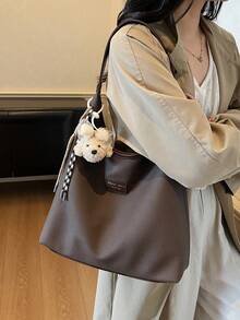Bolsa de ombro grande casual feminina, bolsa leve para compras - Café - Ver 3