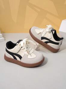 Kids Sports Shoes, Toddler & Little Kids Casual Shoes, Fashion Girls Shoes With Lace, Running Sneakers - Beige - View 6