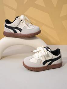 Kids Sports Shoes, Toddler & Little Kids Casual Shoes, Fashion Girls Shoes With Lace, Running Sneakers - Beige - View 4