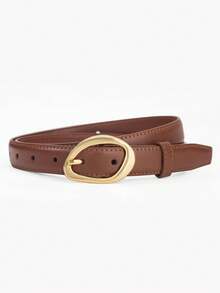 1pc/2pcs Women Asymmetric Gold Buckle Solid Color Casual Versatile Decorative Belt, Suitable For Jeans, Dresses And Women Pants, PU Leather Ladies Belt