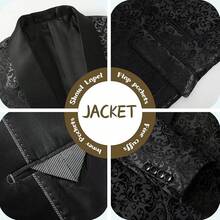 Men's Floral Dinner Party Prom Wedding Stylish Suits For Men One Button Dinner Jacket Pants Sethalloween - 黑色夾克 - 查看 7
