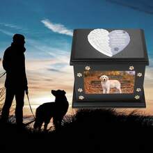 Pet Memorial Urns For Dogs Or Cats Ashes  Wooden Funeral Cremation Urns With Photo Frame Keepsake Memory Box - 黑色 - 查看 5