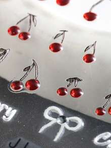 卡通樱桃爱心蝴蝶结浮雕美甲贴纸，水果图案指甲转印贴纸，亮面星星指甲贴花，适合女性沙龙美甲DIY用品 - 彩色 - 查看 9