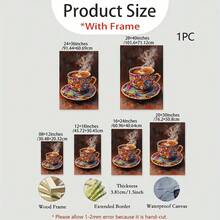 Taza de café Floral colorida, impresión artística con marco de madera, pintura al óleo vibrante sobre lienzo para decoración de salón, dormitorio o cocina - Multicolor - Ver 9