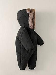 女婴连体衣套装，加厚保暖连体服，婴儿连帽保暖服