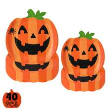 10/30 Stücke Halloween Kürbis Pappteller, süßes Grimassen-Gesicht, schwarze und orange Kürbisform, Einweg-Teller 7 Zoll 9 Zoll, Halloween Geschirr für Geburtstag, Feiertage, Party Dekoration und Zubehör