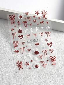 卡通樱桃爱心蝴蝶结浮雕美甲贴纸，水果图案指甲转印贴纸，亮面星星指甲贴花，适合女性沙龙美甲DIY用品 - 彩色 - 查看 11