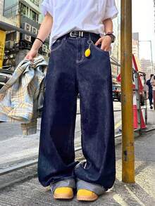 1pc Plus Size Men's Casual Wide Leg Jeans, Loose And Versatile Denim Pants (Belt And Accessories Not Included) - Blue - View 1