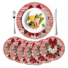 1 buc/4 buc/6 buc/60 buc Covorașe rotunde cu flori roșii de Crăciun, Covorașe din in de Crăciun, Covorașe rezistente la murdărie, Potrivite pentru casă, sufragerie și restaurant, Decor de masă, Articole pentru casă - Multicolor - Vizualizare 5