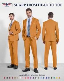 Hihawk Men's 2 Piece Suit, 2 Button Solid Pants SetChristmas FGLB - 橘子 - 查看 3