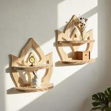 1/2pcs Wooden Lotus Shaped Wall Mounted Shelves, Boho Home Decor Rack For Living Room, Study, Wall Hanging Plant Holder