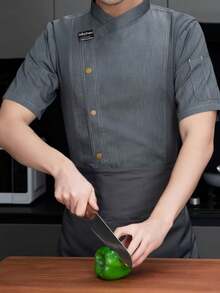 New Customized Fashion Work Uniform, Unisex Short Sleeve Gray Breathable Mesh High-End Hotel Work Uniform, Suitable For Western Restaurant, Bakery, Coffee Shop, Flower Shop, Barbecue Shop, Fast Food Restaurant. Personalized Design, Elegant And Generous, Pocket Design For Easy Storage Of Small Items, Skin-Friendly And Durable Fabric - Grey - View 5