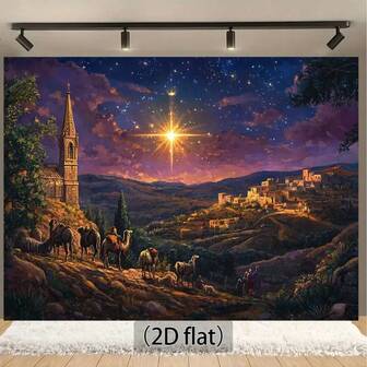 13x6 Ft Polyester Nativity Scene Banner With Camel, Light Brown, Outdoor Garden Background, Suitable For Winter Holiday And Christmas Decoration