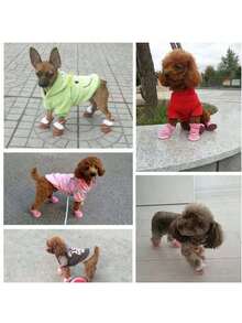 4pcs/Set Pet Dog Shoes Winter Warm Shoes For Small Medium Dogs Anti-Slip Puppy Rain Snow Boots Footwear Cat Dog Walking Sneakers - Pink - View 4