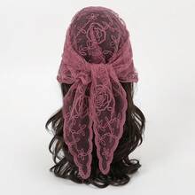 1pc Women's Vintage Rose Flower Ruffle Edge Triangular Scarf Shawl, Fashion Soft Breathable Scarf, Women's Elegant Outdoor Decorative Headscarf, Church Wedding Veil, Graceful Gift