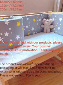 1pc Baby & Kids Bed Rail Guard, Removable & Washable Anti-Fall Anti-Collision Bed Bumper, Soft Bed Safety Guard For Girls & Boys, Ideal Gift - Yellow and White Stars - View 2