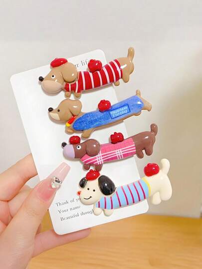 4pcs/Set Colorful Cute Dachshund Hair Clips Set, Adorable Cartoon Animal Shaped Hair Pins - Suitable For Girls And Women, Can Be Used For Daily Hairstyles, Braiding Decoration, Also Fit For Party And Holiday Styles, Playful And Cute, Random Colors, Hair Clips Claw, Hair Claws, Hair Slide, Hair Barrettes, Hair Accessories, Head Accessories, Hair Accessories For Women