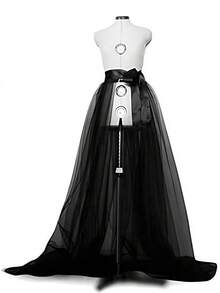 1pc Women's 150cm Double-Layer Tulle Skirt, Black/White/Red, Long Trailing Sheer Tulle Ballet Party Cocktail Skirt With Waist Tie Fall Clothes For Women