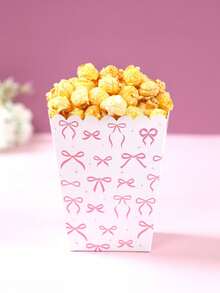10pcs White/ Pink Background Bow Pattern Paper Popcorn Box, Popcorn Cups, Food Snack Box, Wedding Birthday Babe Shower Party Disposable Tableware, Suitable For Multiple Themes Holiday Party Picnic Camping, Home Kitchen Restaurant Table Supplies - Multicolor - View 6