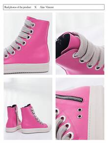 Alan Vincent[Free Returns And Exchanges] [Quick Arrival][Local Delivery]Rose Red Boots New Style Women Boots High-Top Women Lace-Up Zip Flat Boots Party Shoes For Women Daily Wear Ladies Shoes Casual And Versatile Fashion Sneakers Cute Boots Classic American Women's Boots - 玫瑰紅 - 查看 2