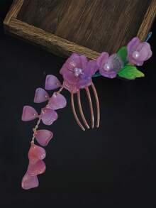 1 pièce Pince à cheveux style coréen élégante avec fleur d'hibiscus rouge/fleur hawaïenne et pompon, 8 cm de long, résistante à la décoloration, à la mode & exquise, convient pour le port quotidien des femmes & des filles, peut être utilisée comme accessoire pour cheveux ou coiffe, peigne à cheveux, peigne latéral - multicolore - Voir 8