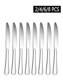 2/4/8pcs Steak Knife Set, Serrated Knife, Stainless Steel Sharp Knives Set, Modern Design Butter Knives,Dinner Knifes Set, Dishwasher Sturdy And Easy To Clean(Bright Silver-9 Inch)