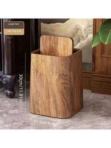 木纹垃圾桶，复古创意设计，适用于家庭、客厅、卧室、厨房、新中式风格、浴室优质大号垃圾桶 - 棕色 - 查看 12