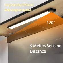 1 pieza Luz de gabinete con sensor de movimiento LED, 3 temperaturas de color (luz blanca, luz natural, luz blanca cálida) con brillo ajustable, luz de carga inalámbrica USB