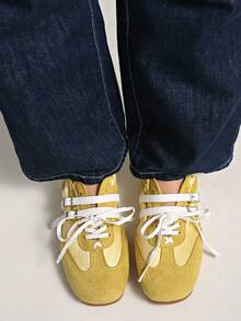 2025 New Mary Jane Style Sport Casual Shoes, Soft Sole Lightweight Breathable Patchwork Ballet Flats - Yellow - View 10