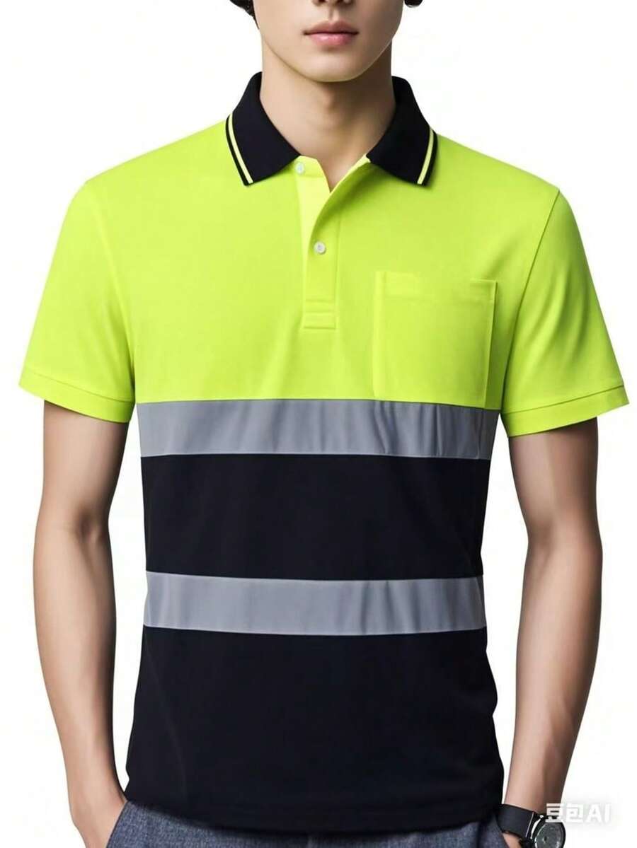 Nuevas camisetas de de manga larga y manga corta de secado rápido con cinta reflectante de alta visibilidad y bolsillos, que cumplen con los estándares ANSI/ISEA. - Camiseta de manga corta de color amarillo y azul marino. - Ver 1