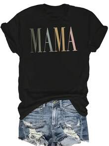 Camiseta MAMA Unisex de verano, casual, transpirable, de cuello redondo, de manga corta, ropa de calle, versátil, adecuada para adolescentes y adultos - Negro - Ver 1