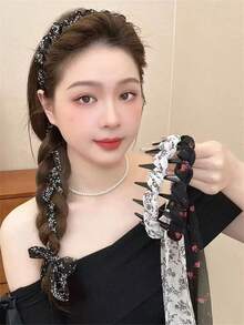 1pc/3pcs Spring/Summer Women Elegant Bow Polka Dot Long Streamer Hair Hoop, Dotted Ribbon Ponytail, Crown Top Headband, Suitable For Dresses, Daily Outfits, Bohemian Elegant Hair Accessories, Hair Band, Hairband For Women, Home Beauty Women Accessory Gifts