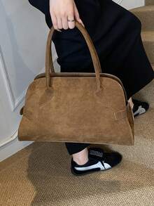 Fashionable New Women's Handbag Tote Bag, Large Capacity, Simple Vintage Solid Color Suede Strap Decoration, Simple Elegant Popular Mature High-Quality Suitable For Travel, Shopping, Commuting, Versatile
