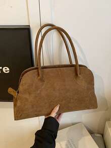 Fashionable New Women's Handbag Tote Bag, Large Capacity, Simple Vintage Solid Color Suede Strap Decoration, Simple Elegant Popular Mature High-Quality Suitable For Travel, Shopping, Commuting, Versatile