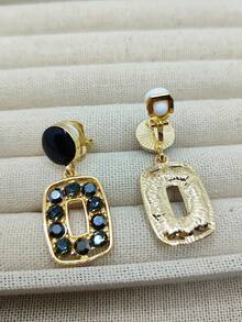 2pcs Vintage French Style Rhinestone Square Clip-On Earrings, Minimalist Geometric Pendant Earrings For Non-Pierced Ears - Clip - View 6