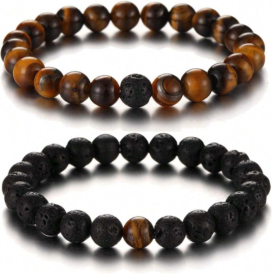 Softones Womens Lava Stone Distance Bracelets For Men Aromatherapy Anxiety Essential Oil Diffuser Bead Couples,Best Friends,Mom Daughter Bracelets Family Gifts