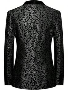Men's Floral Dinner Party Prom Wedding Stylish Suits For Men One Button Dinner Jacket Pants Sethalloween - 黑色夾克 - 查看 9