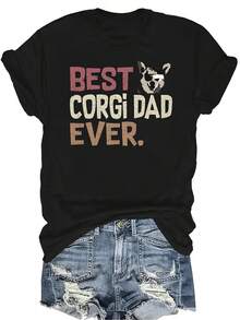 Mejor camiseta de papá Corgi, unisex, de verano, casual, transpirable, con personalidad, cuello redondo, manga corta, ropa de calle, versátil, adecuada para adolescentes y adultos - Negro - Ver 1