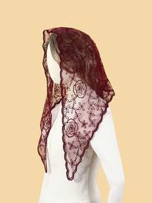 1pc Women's Vintage Rose Flower Ruffle Edge Triangular Scarf Shawl, Fashion Soft Breathable Scarf, Women's Elegant Outdoor Decorative Headscarf, Church Wedding Veil, Graceful Gift