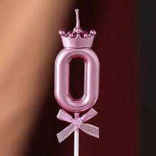 Kit 2 - Velas De Aniversario Numero Decorativo de Aniversário Topo De Bolo Com Coroa Laço - Rosê - Visão 3