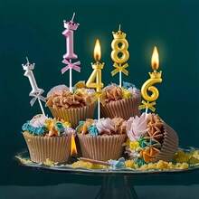 Kit 2 - Birthday Candles, Decorative Birthday Number, Cake Topper With Crown And Bow - 金色 - 查看 6