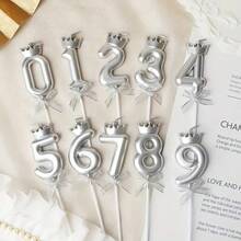 Kit 2 - Birthday Candles, Decorative Birthday Number, Cake Topper With Crown And Bow - 銀色 - 查看 2