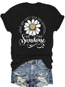 Camiseta de estilo europeo y americano con letra, unisex, de verano, casual, transpirable, con personalidad, cuello redondo, manga corta, ropa de calle, versátil, adecuada para adolescentes y adultos - Negro - Ver 1